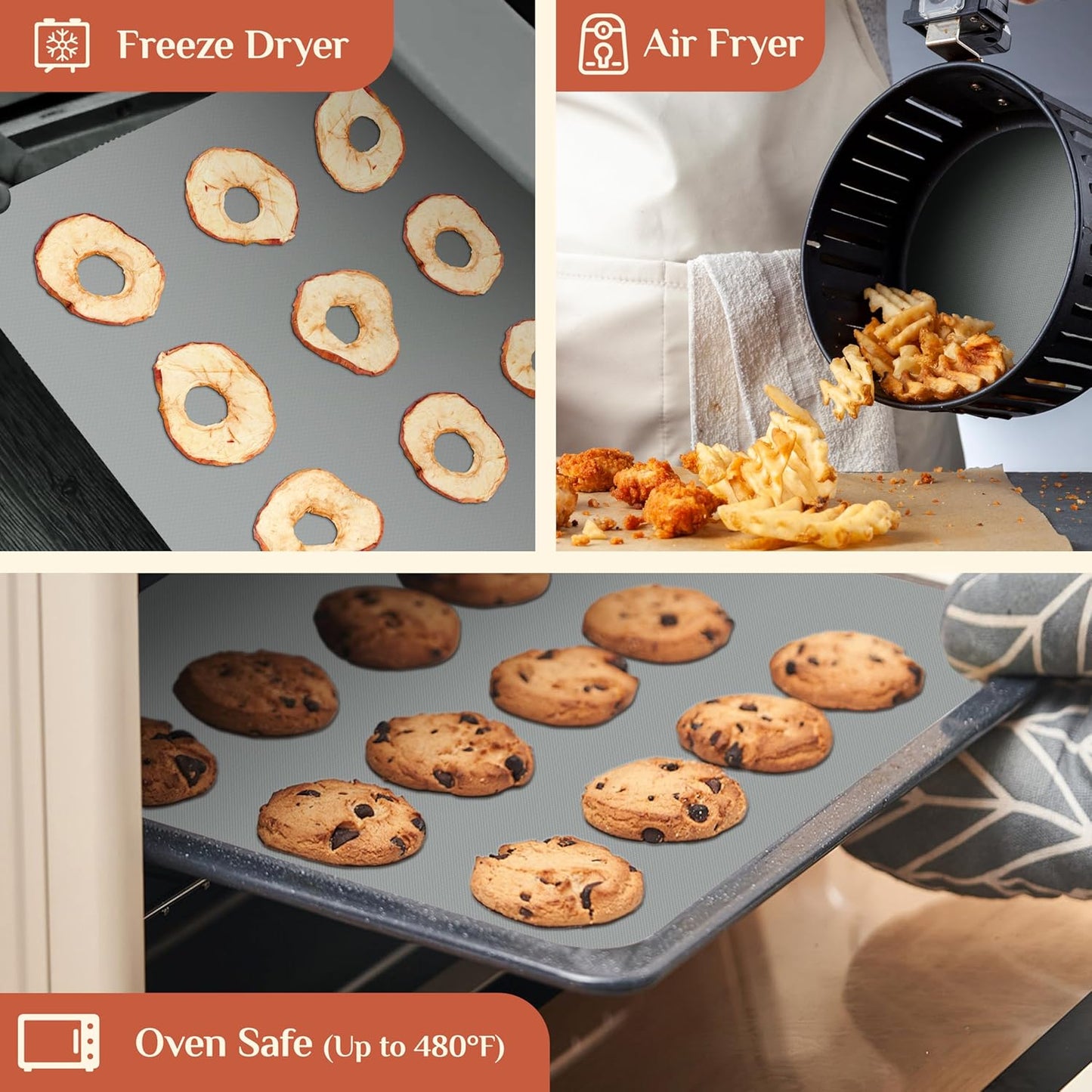 Silicone Baking Mat, 24 IN x 6 FT Free Cutting Baking Sheet,Non-Stick Reusable Dough & Pastry Mat,Non-Slip Silicone Mat Roll for Air Fryer Liner,Freeze Dryer,Oven Baking Pan,Kitchen Counter