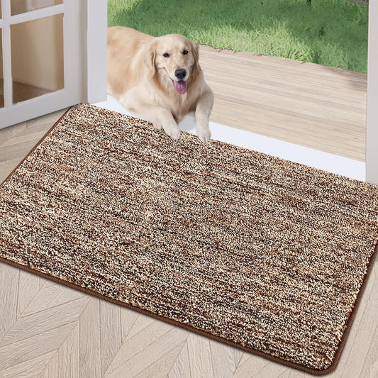 REFETONE Indoor Doormat, Front Door Mat 20"x32" Absorbent Rubber Backing Non Slip Door Mats, Washable Low-Profile Inside Floor Mat Door Rugs for Entryway, Resist Dirt Mud Mat for Dogs, Coffee/Brown