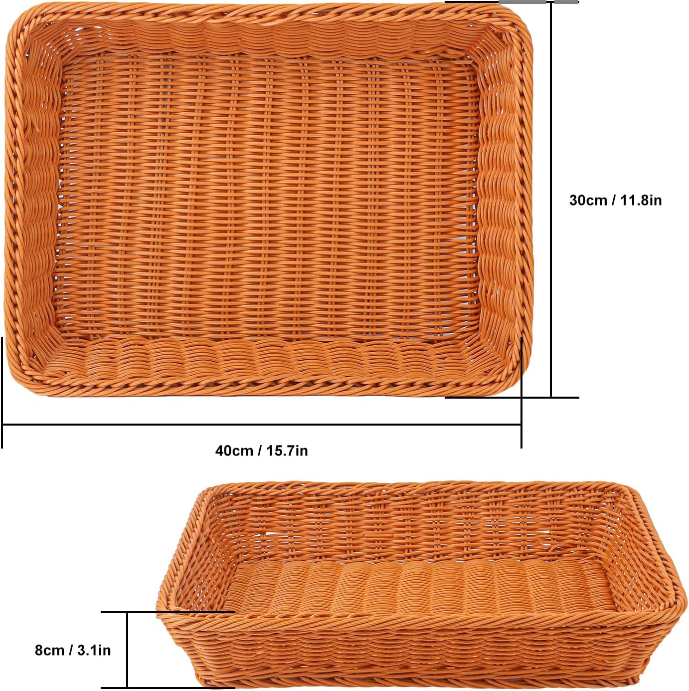 6 Pack 16 Inch Brown Wicker Bread Basket, Handmade Woven Organizer, Rectangular Fruit Baskets, Snack Basket Food Serving Baskets for Dining Table, Candies, Crackers, Fruit, Vegetables