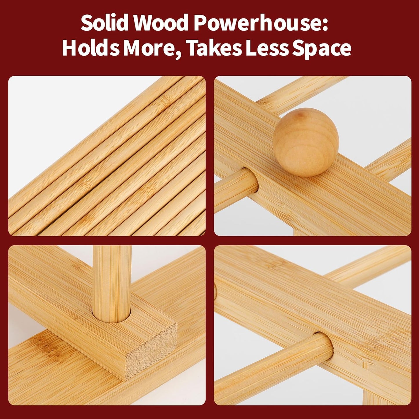 CycForge Bamboo Pasta Drying Rack with 14 Rods & Transfer Wand - Large Capacity Collapsible Stand for Fresh Homemade Spaghetti, Foldable Space Saving Storage