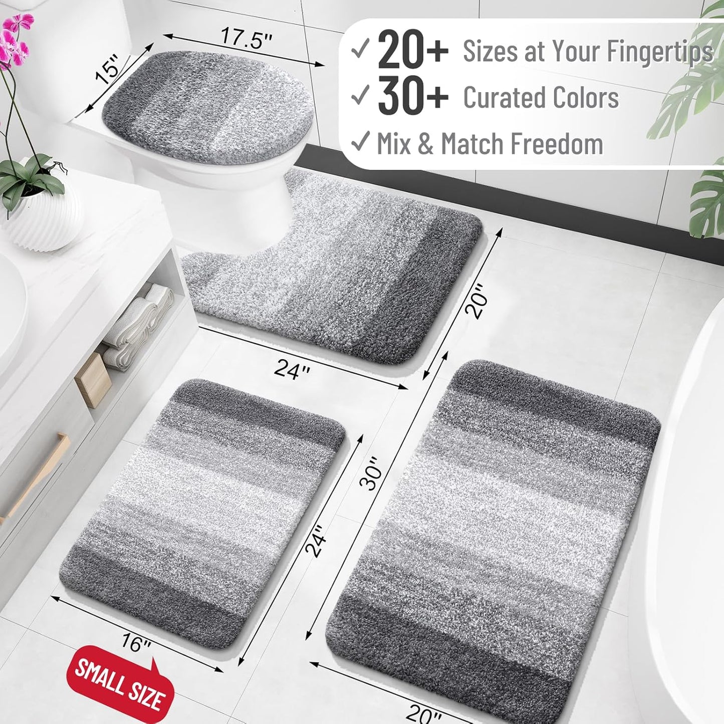 OLANLY Bathroom Runner Rugs 45x27, Extra Soft Absorbent Microfiber Bath Rugs, Rubber Backing, Quick Dry, Machine Washable Bath Mats for Bathroom Floor, Tub and Shower, Home Decor Accessories, Grey