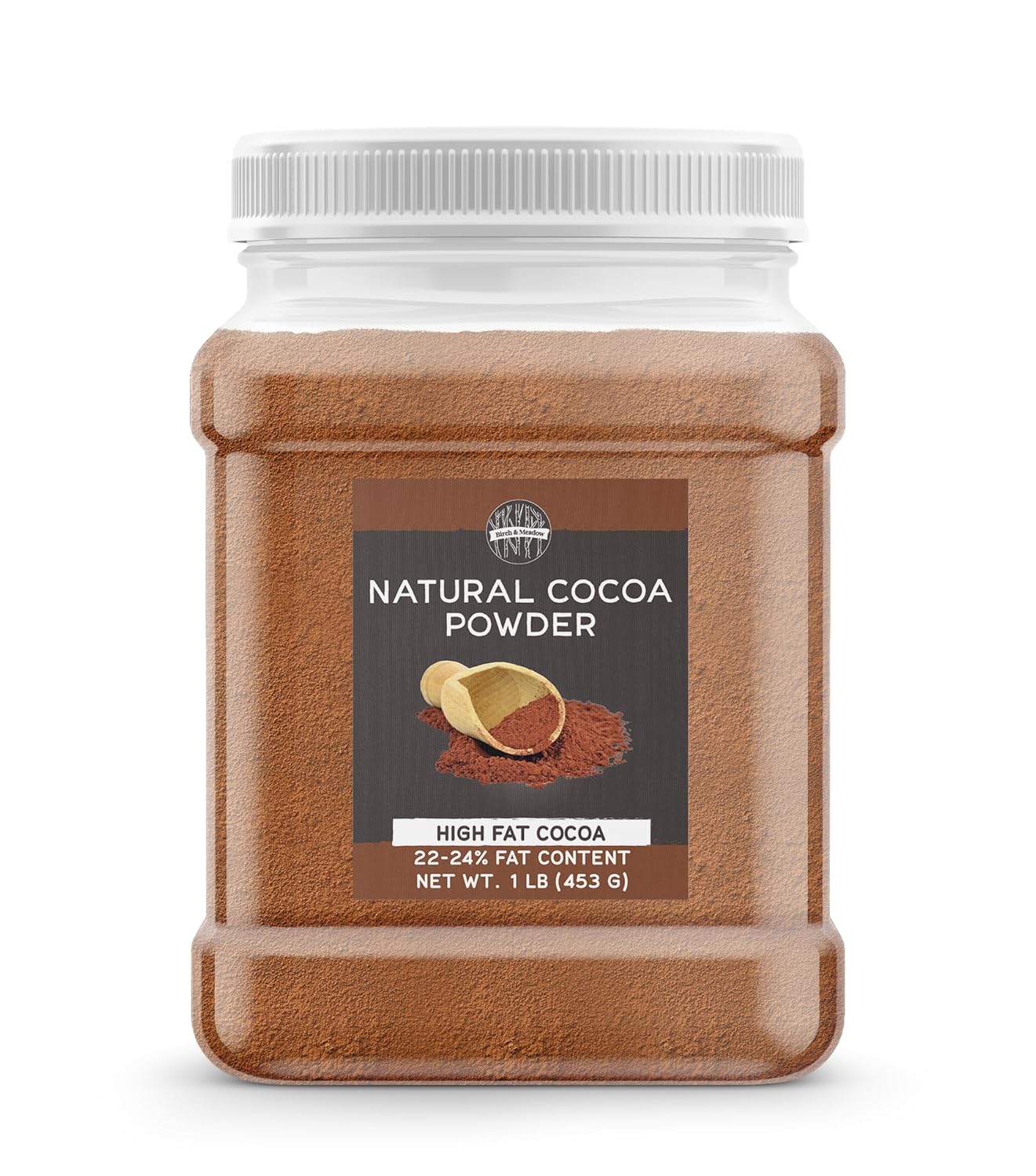 Birch & Meadow Natural High Fat Cocoa Powder, Non-Alkalized, 22/24% Cocoa Butter, Baking (16 Ounce)
