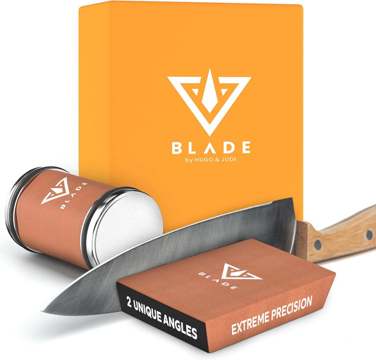 Hugo & Jude BLADE Rolling Knife Sharpener - Sharpening Made Easy with Ergonomic Diamond Rolling Wheel Sharpener, 15° & 20° Magnetic Angles for Kitchen Knife Sharpener - Kitchen Gadgets Gifts