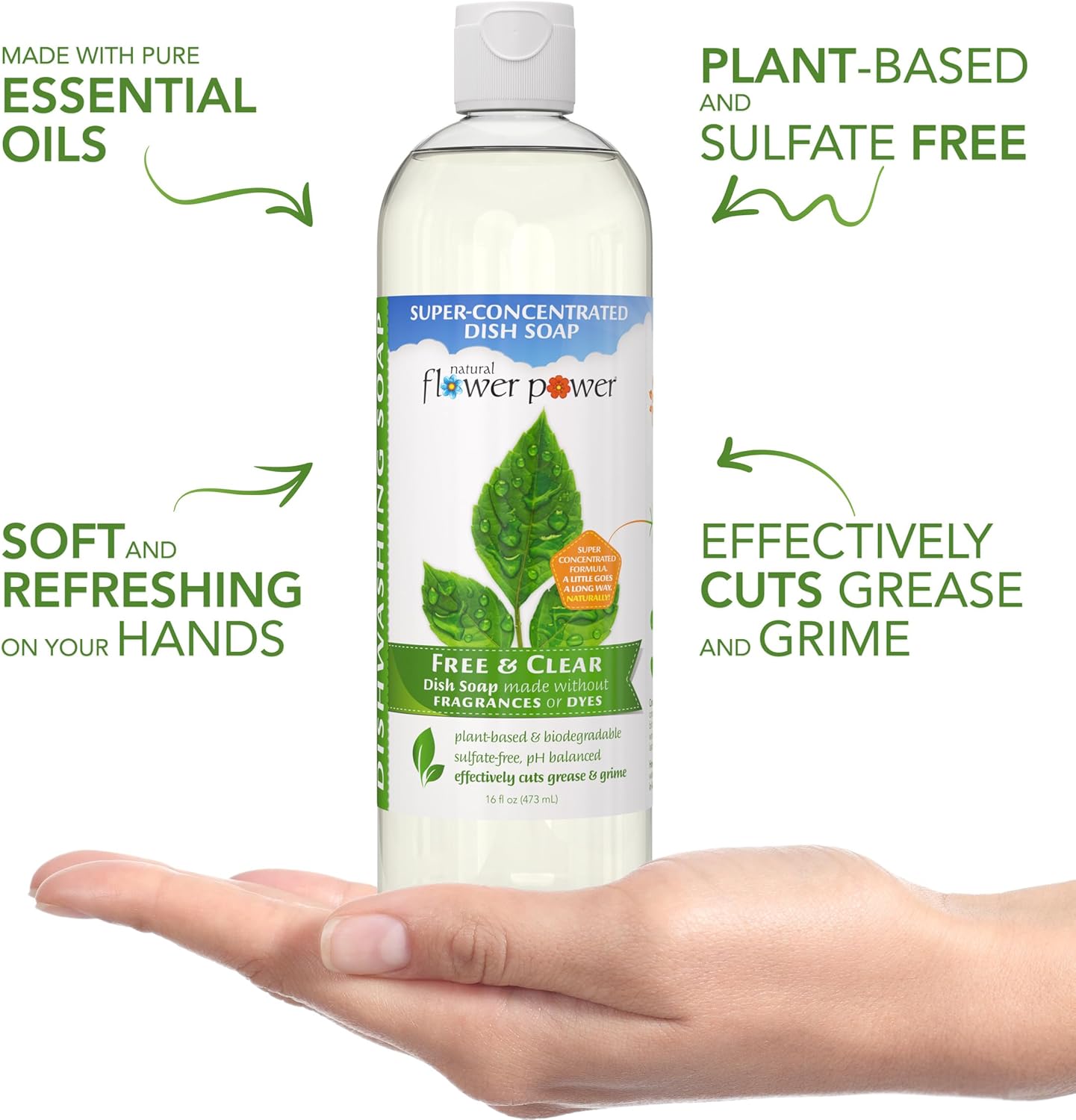 Liquid Dish Soap – Free & Clear (Unscented) – Plant-Based & Scented w/ Pure Essential Oils – Natural Dishwashing Detergent – Sulfate-Free Kitchen Soap – Vegan (16 Fl Oz 3 Pack)