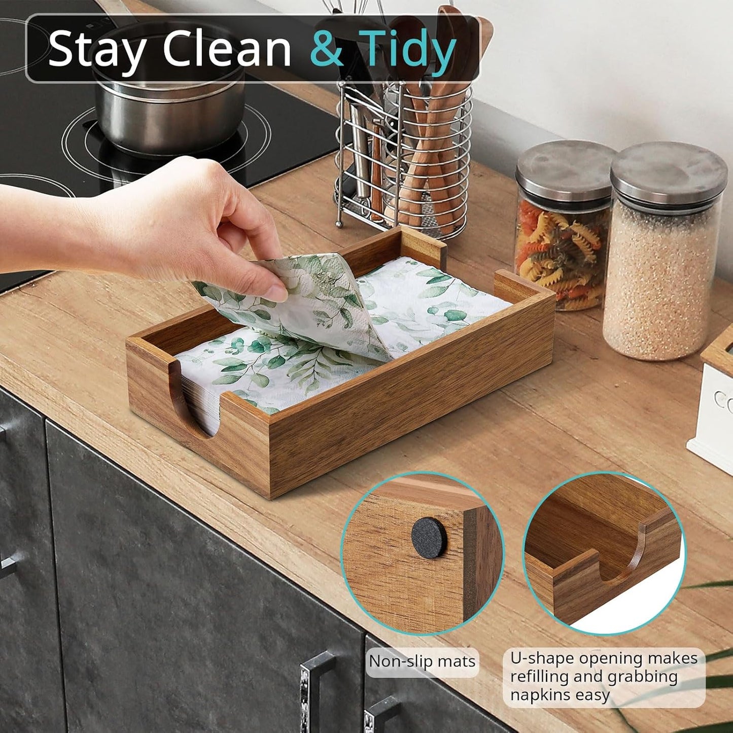 Napkin Holder for Bathroom, Acacia Wooden Guest Towel Holder Tray for Bathroom, Disposable Paper Hand Towel Holder for Bathroom Accessories, Dinner Napkin Holder for Kitchen Table Party