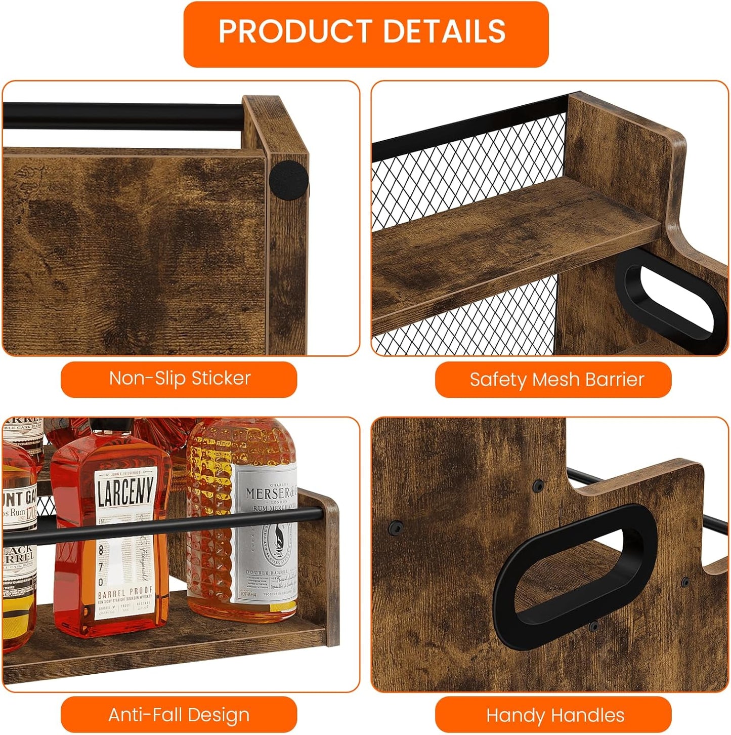 Homode Liquor Bottle Display Shelf, 3 Step Coffee Syrup Rack Organizer, Countertop Liquor Wine Rack, Mini bar, Liquor Cabinet, Home Retro Bar Shelf Stand for Whiskey Alcohol Drink