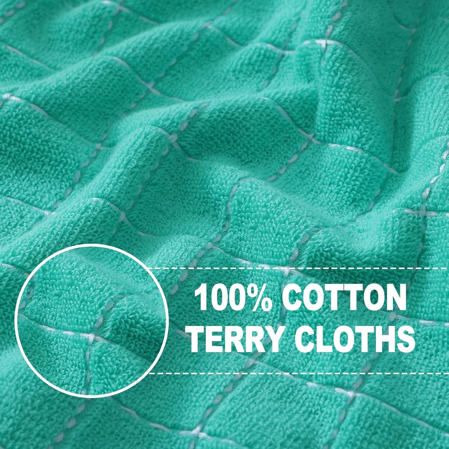 Homaxy 100% Cotton Terry Kitchen Towels(Turquoise, 13 x 28 inches), Checkered Designed, Soft and Super Absorbent Dish Towels, 4 Pack