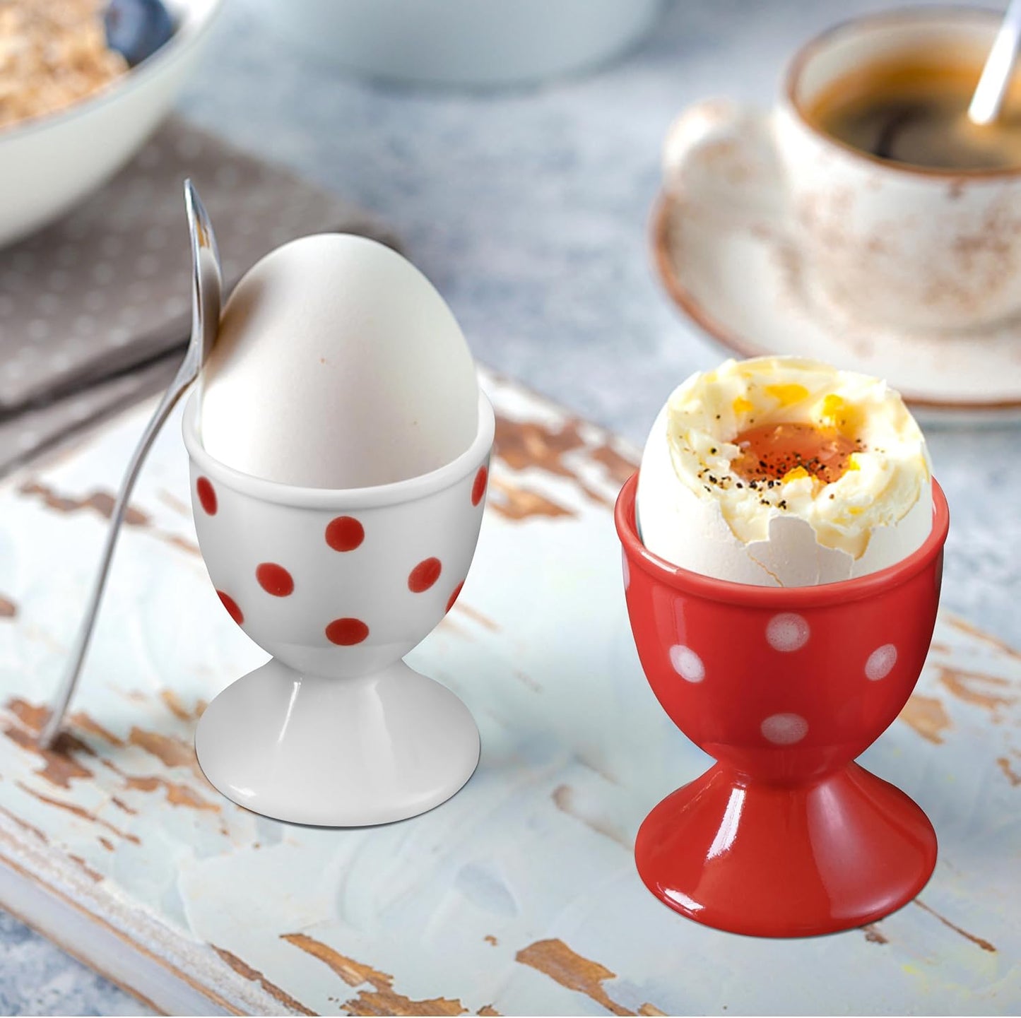 Cinf Ceramic Egg Cup Christmas Gift Set of 4 Porcelain Holder Breakfast Boiled Cooking Easy to Clean Childhood Memories Kitchen