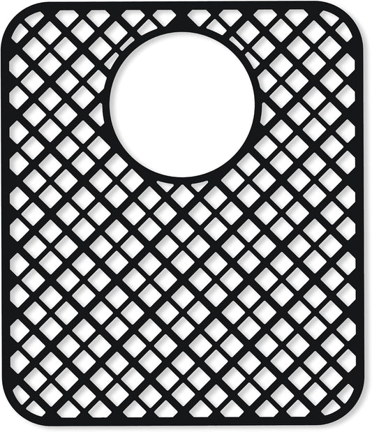 2 Pack Silicone Sink Protectors for Kitchen Sink, Lozenge Pattern 13 x 11 Inches Sink Mat, Non-Slip and Durable Sink Protector Silicone, Rear Drain, Black