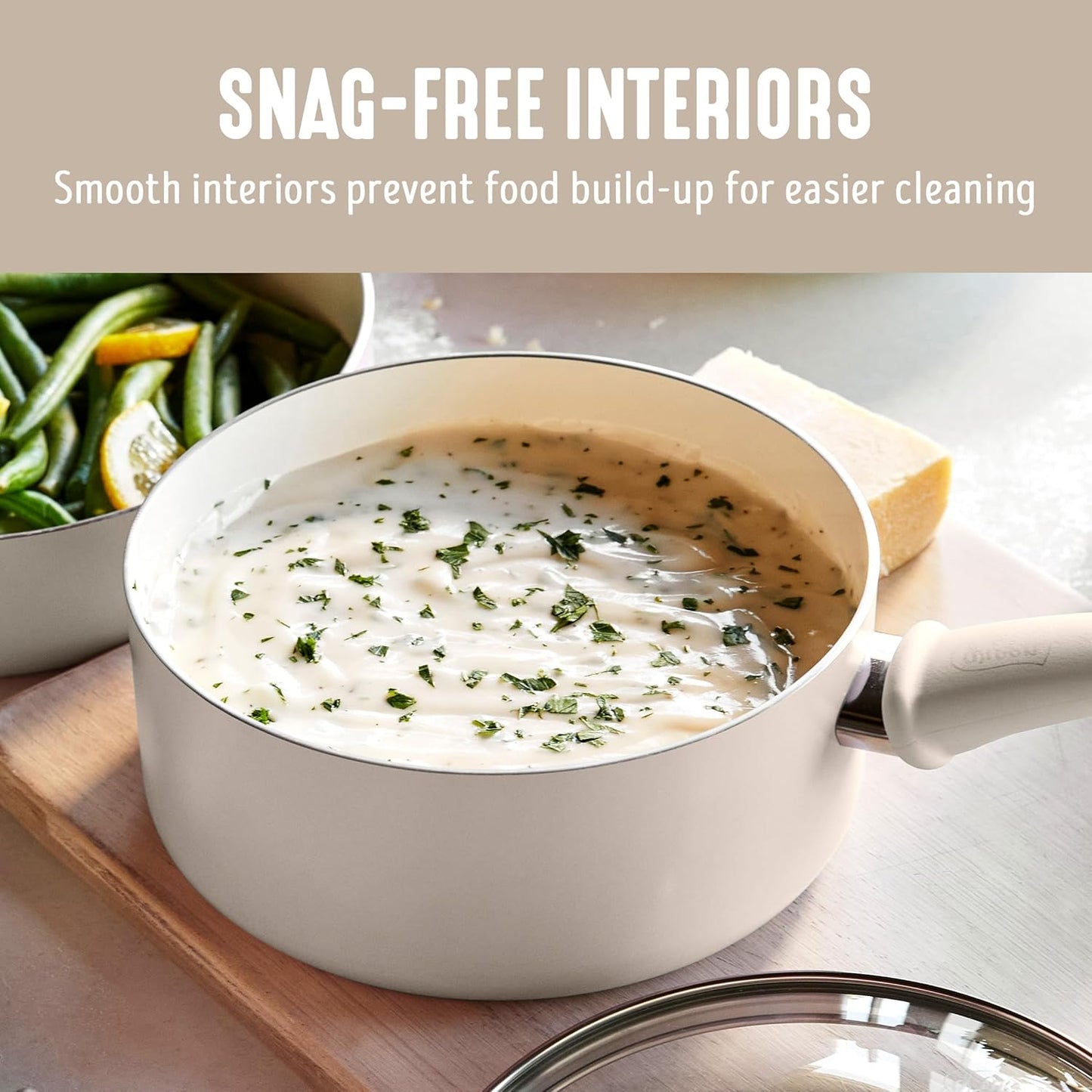 GreenLife 2 Quart Ceramic Nonstick Saucepan with Lid, PFAS-Free, Stay-Cool Handle, Multipurpose Kitchen Cooking Pot, Dishwasher & Oven Safe, Taupe