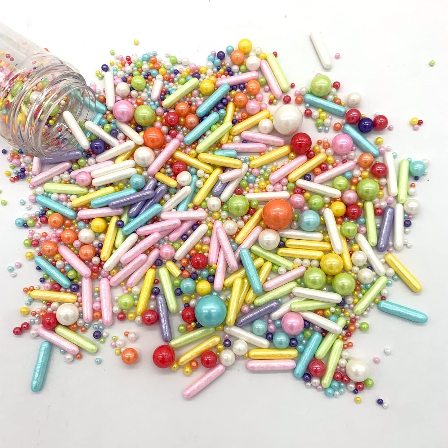Rainbow Sprinkle Mix Pearl Sugar Candy Mix Size Baking Cake Decorations Cupcake Toppers Cookie Decorating Ice Cream Celebrations Shaker Jar Wedding Shower Party (130g/4.58oz）
