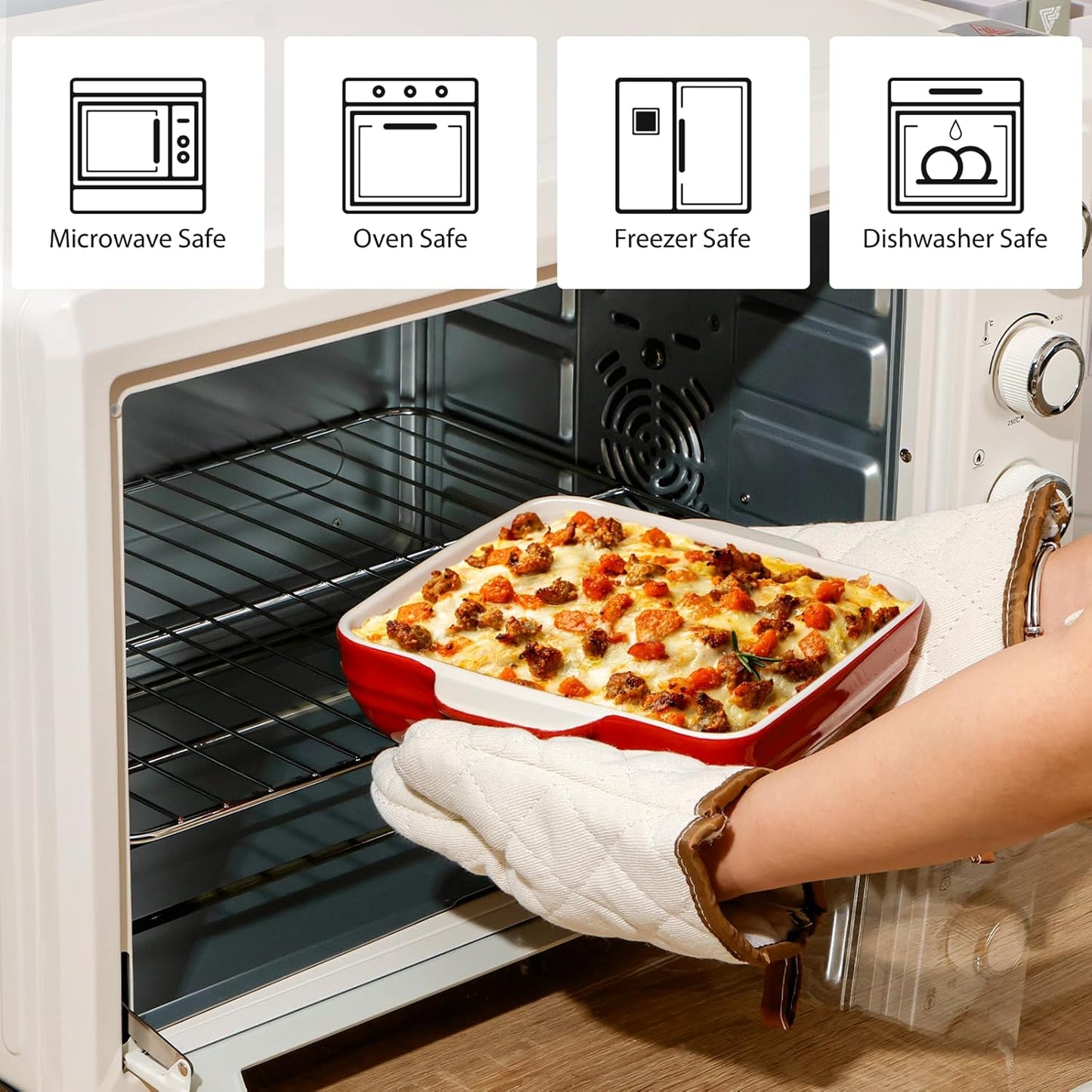 NUTRIUPS 8x8x2.4 inch Square Baking Dish, 50 Oz /1.6 Qt Ceramic Baking Pan with Handles, Casserole Dish for Oven, Porcelain Bakeware (Gradient Red)