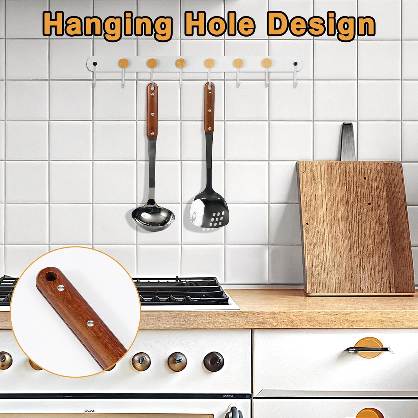 FJNATINH Stainless Steel Wok Spatula and Ladle Tool, Mirror Polished Cooking Utensils Set Metal Wok Accessories with Wooden Handle,Easy to Clean Kitchen Utensils,Black