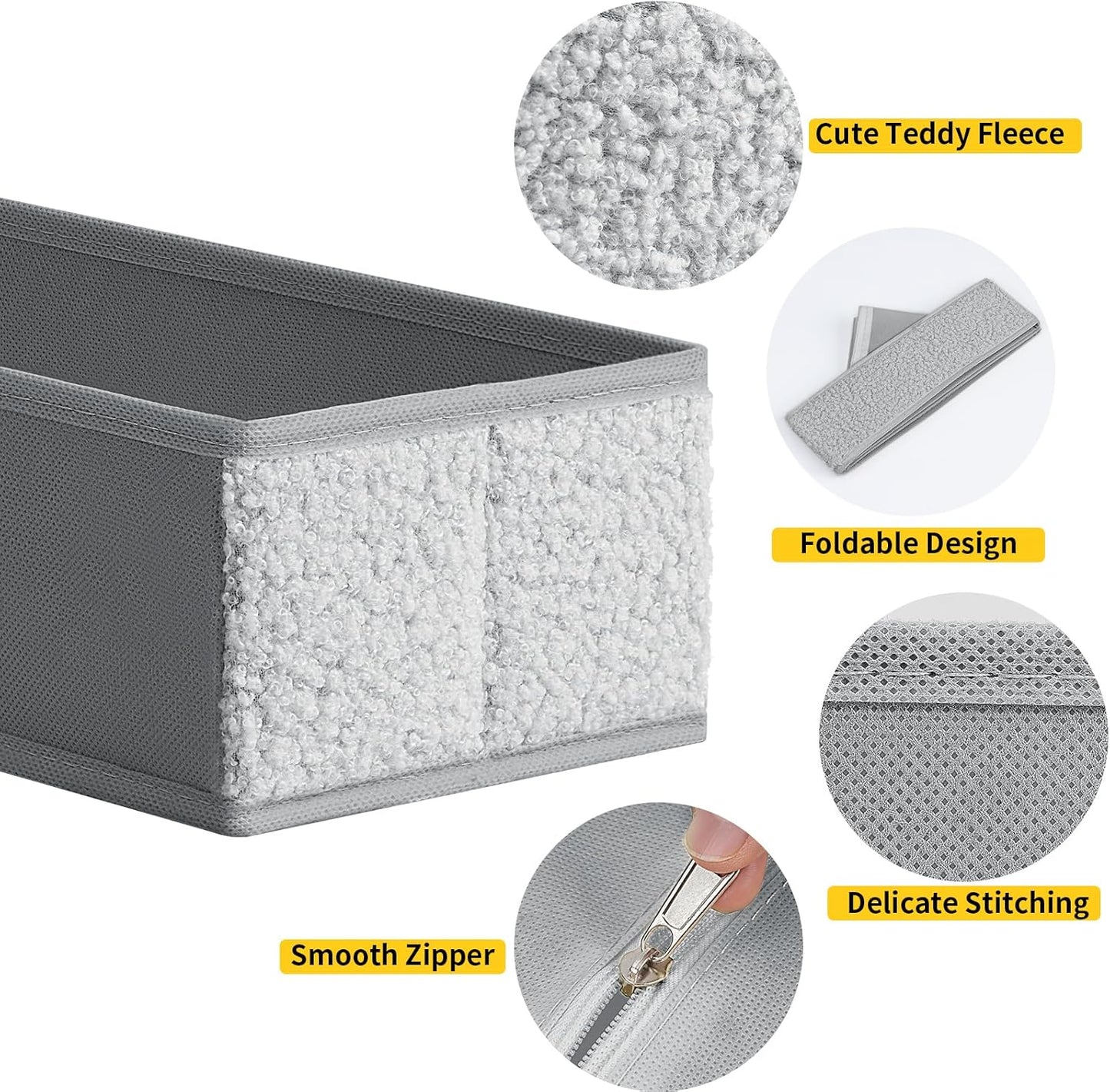 Drawer Organizer Clothes - 12 Pack Dresser Organizer for Nursery, Foldable Sock Underwear Organizer, Baby Drawer Organizer, Small Fabric Storage Bins for Dresser Drawer Closet, Grey