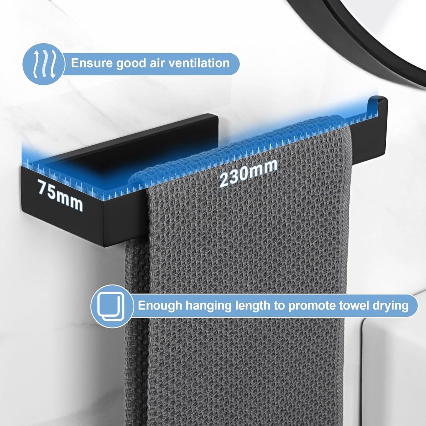 Sayayo Matte Black Towel Ring for Bathroom, 10 Inch Hand Towel Bar Towel Rack Towel Holder Wall Mounted Square, SUS304 Stainless Steel