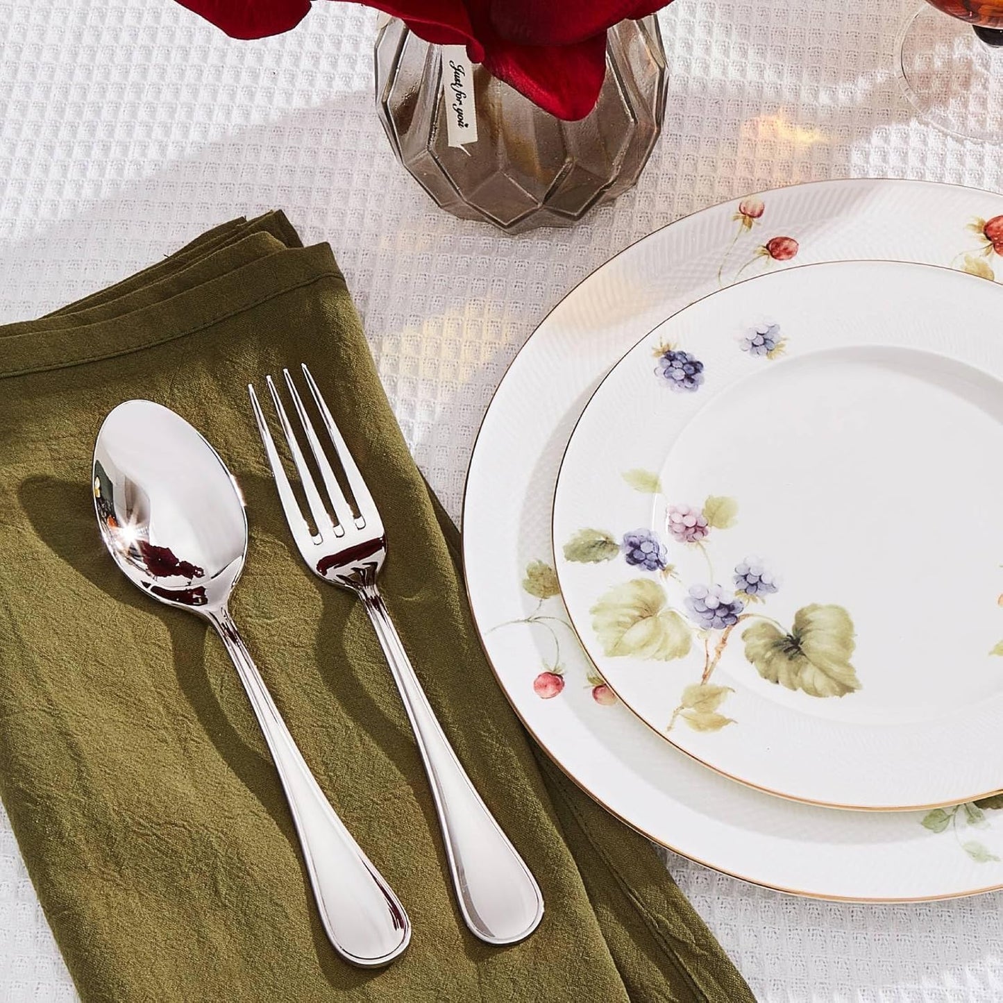 KINGSTONE 48 Piece Teardrop Silverware Set with Steak Knives, 18/10 Stainless Steel Flatware Set for 8, Modern Design Cutlery Set for Home/Hotel/Wedding,Mirror Polished and Dishwasher Safe