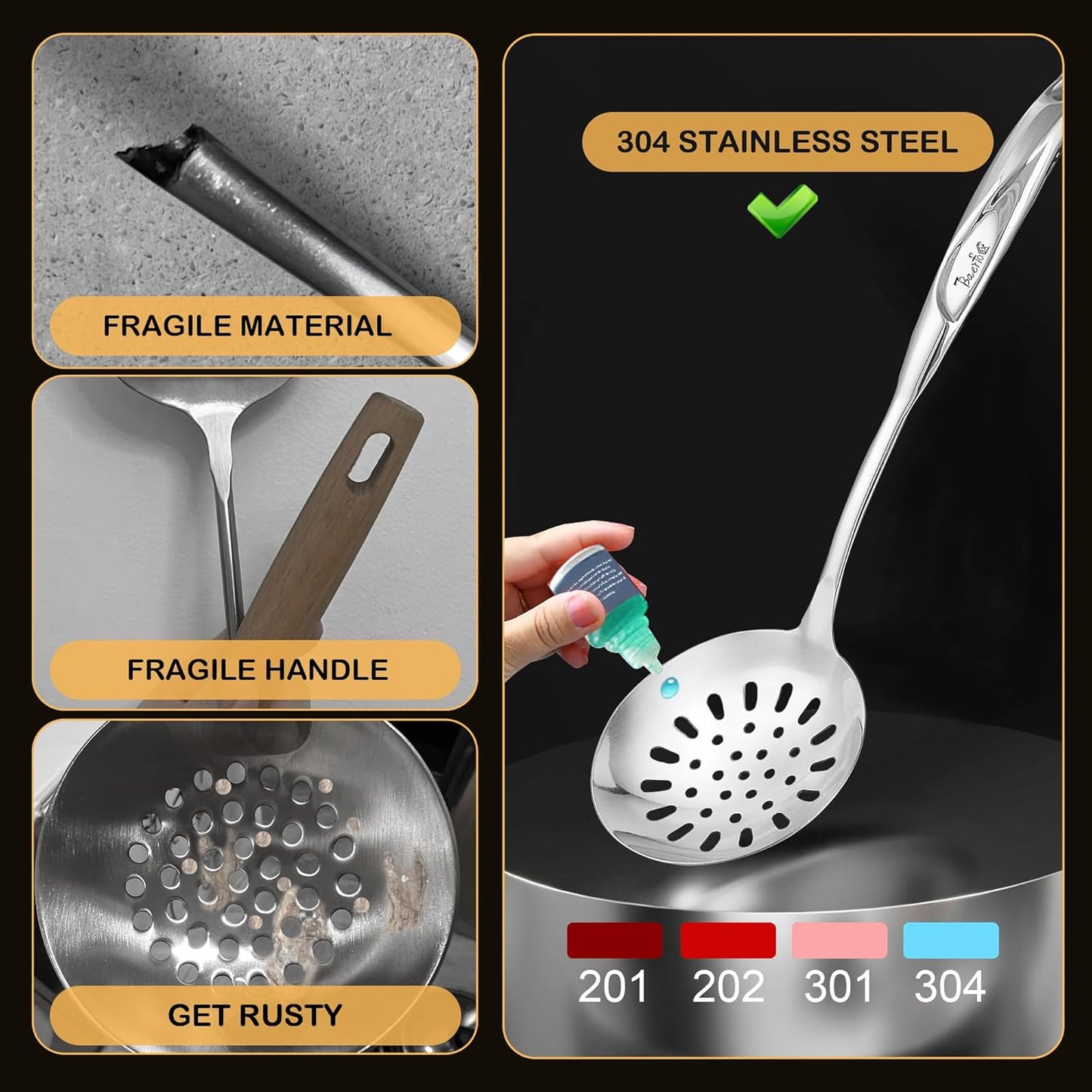 Stainless Steel Colander - Premium Kitchen Strainer with Ergonomic Handle, Perfect for Vegetables, Pasta, and More - Durable and Easy to Clean