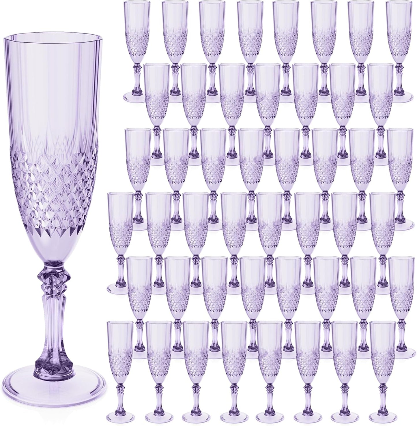 Plastic Champagne Flutes, 48PCS Purple Wine Glasses Goblets Reusable Champagne Flute for Weddings, Bachelor Parties, Toasting, and Events(48,Purple)