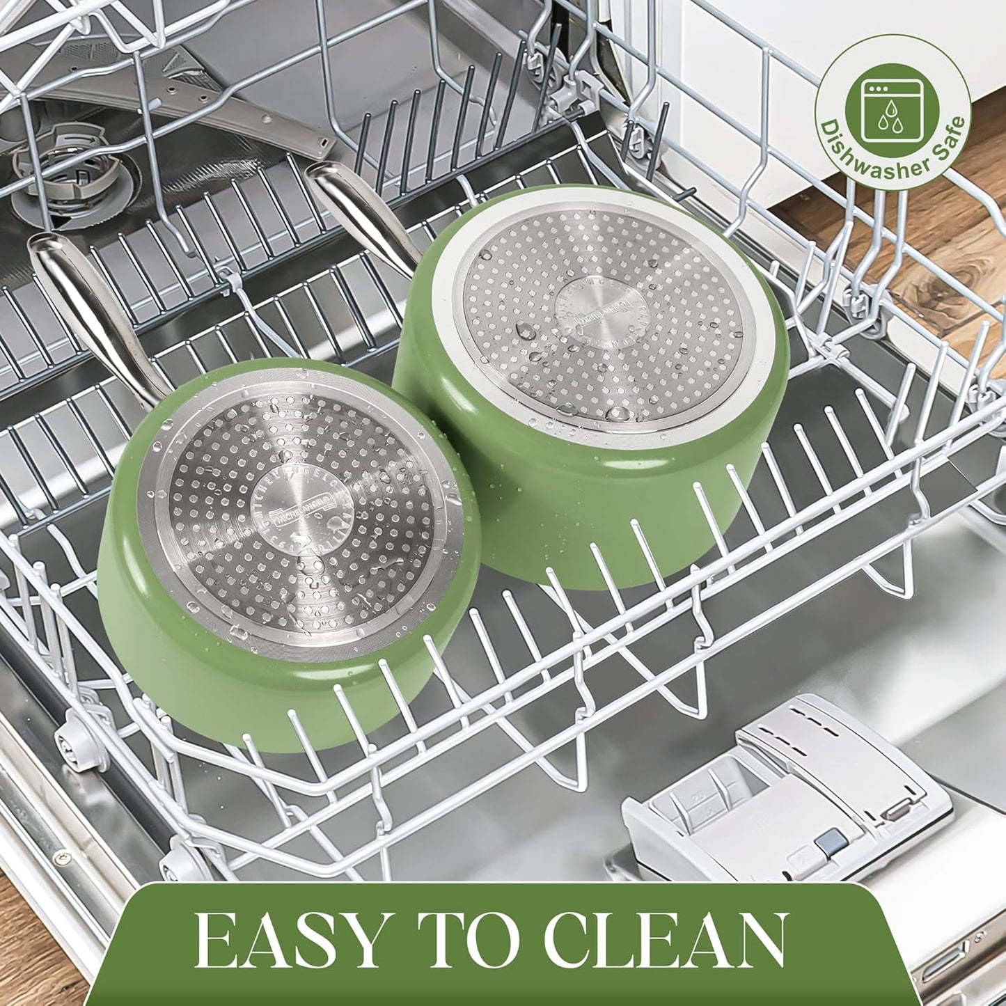 MICHELANGELO 3 Quart Saucepan with Lid - Non Toxic Sauce Pan with Nonstick Ceramic Coating, Scratch-Resistant, Induction Saucepan Suitable for All Stovetops, Green