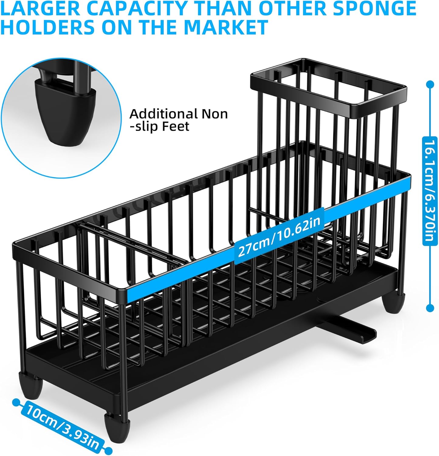 Moforoco Extra Large Sponge Holder for Kitchen Sink Organizer Caddy, Dish Brush Scrubber Holder,Stainless Steel Sink Box Utensil Holder,Soap Dispenser Set Tray Counter Accessories & Storage Rack