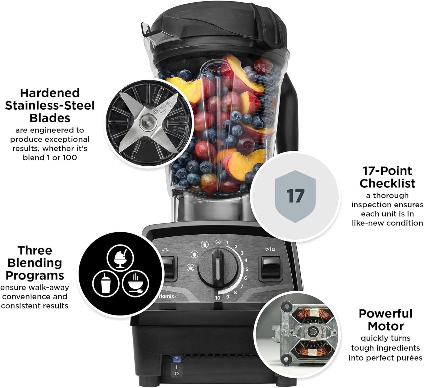 Vitamix Explorian Professional Grade Blender, 3 Presets: Smoothie, Frozen Dessert and Hot Soup, 64oz Pitcher, Slate (Renewed Premium)