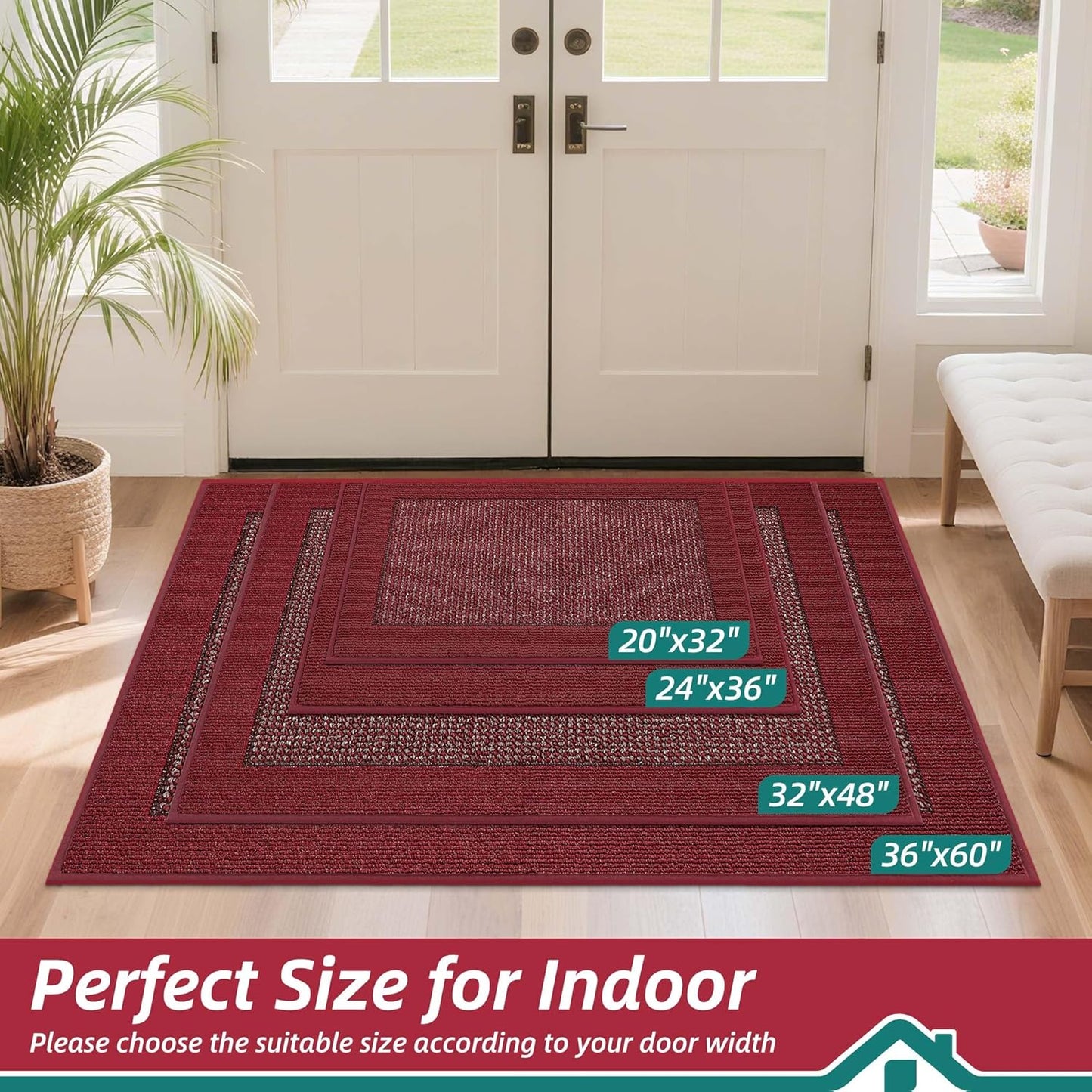 BEQHAUSE Indoor Door Mat 36" x 60", Dirt Trapper Door Mats Non-Slip Entryway Rugs Washable, Resist Dirt Absorbent Welcome Mat, Low Profile Floor Mats for Front Back Door and Entryway, Red