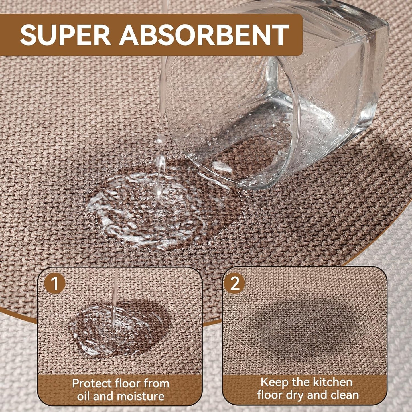 Long Kitchen Mat Kitchen Mats for Floor, Linen-Look Woven Absorbent Kitchen Runner Rugs Non Slip Washable Comfort Standing Mats for Kitchen, Front of Sink