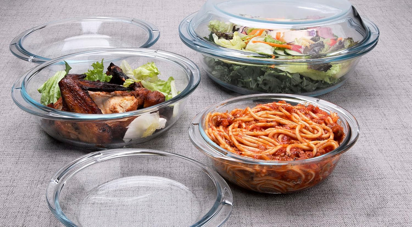Set of 6 Round Glass Casserole Dishes, Nesting Glass Baking Dish Set with Lid, Oven, Freezer and Dishwasher Safe. - 0.5QT+1QT+1.8QT
