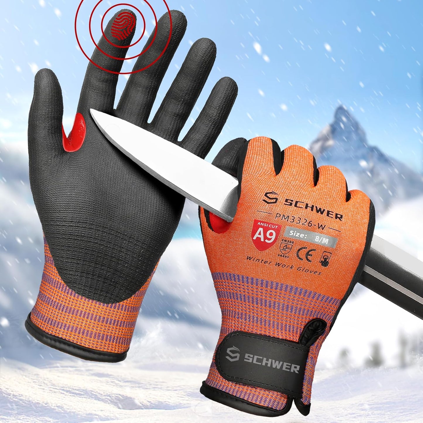 FreezeGuard-X Winter Work Gloves for Men and Women, ANSI A9 Cut Resistant Gloves for Extreme Protection, Freezer Glove With Super Grip, Touchscreen, Thermal Insulated, Non PFAS, PM3326-W (M,2 Pairs)