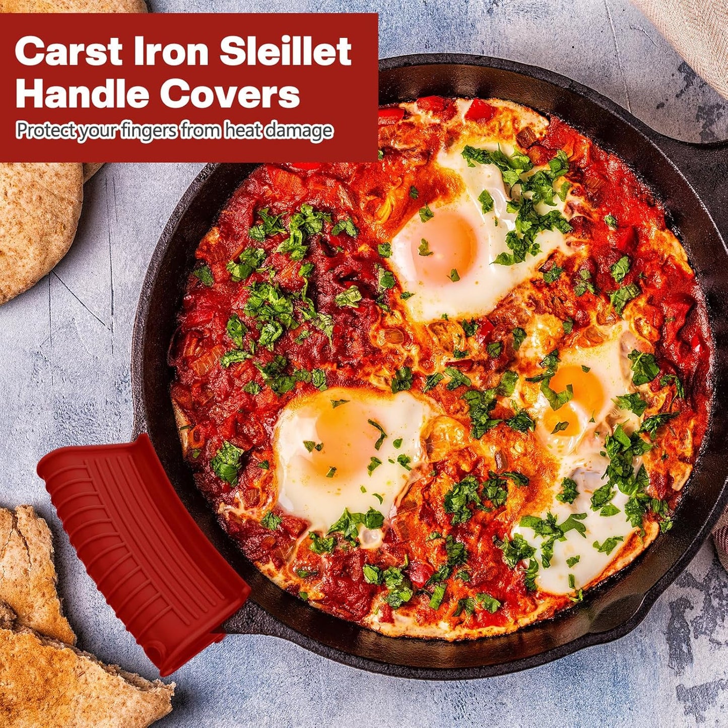 Patelai 4 Pcs Silicone Assist Hot Pan Handle Holder Pot Handle Covers for Cast Iron Skillets Holder Sleeve Nonslip Heat Resistant Pan Cover for Enameled Griddles Casserole Frying Cookware(Red)