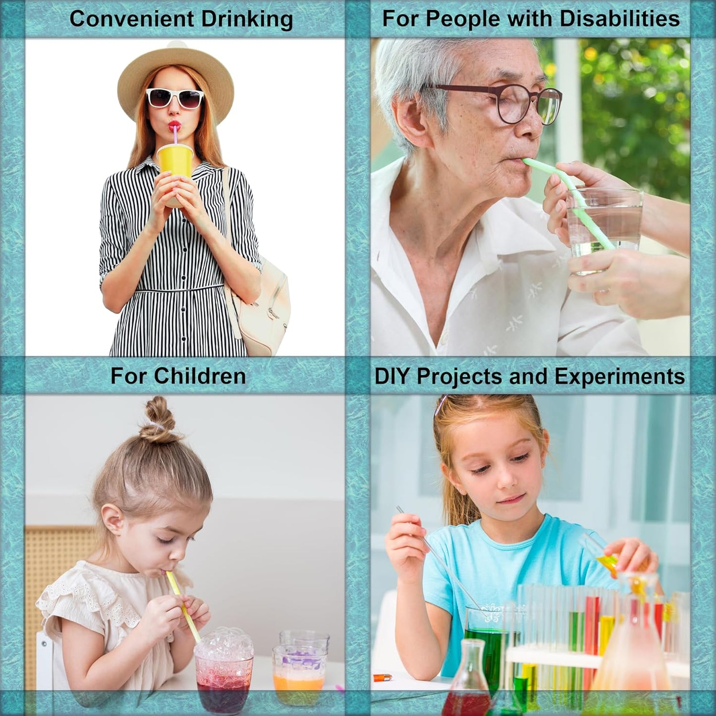 Bendable Straws - 11 inch Long Colored Flexible Straws - Bendy Drinking Straw Reusable - 14 Pack