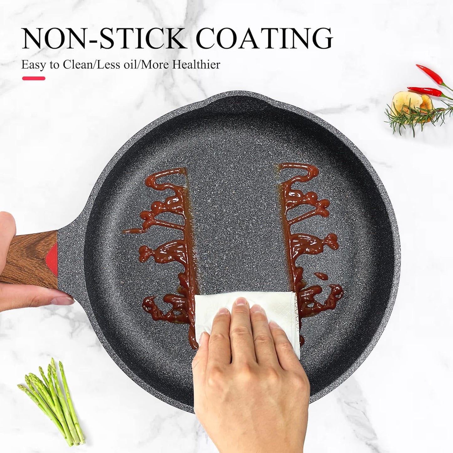 Vinchef Nonstick Frying Pan Anti Scratch,12.5 Inch Skillet Cast Aluminum Cookware, Induction Compatible