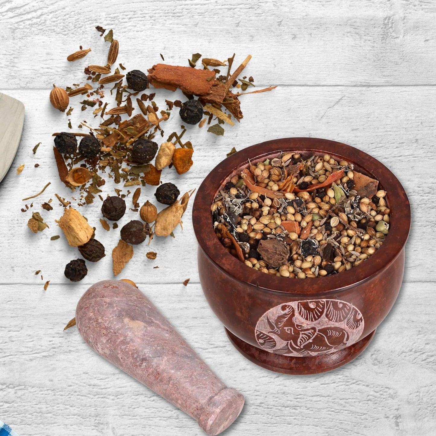 Mortar and Pestle, Made of Heavy Duty Polished Hard Stone, Natural Stone Grinder for Spices, Pastes, Herbs, Seasoning etc. (Brown Elephant)