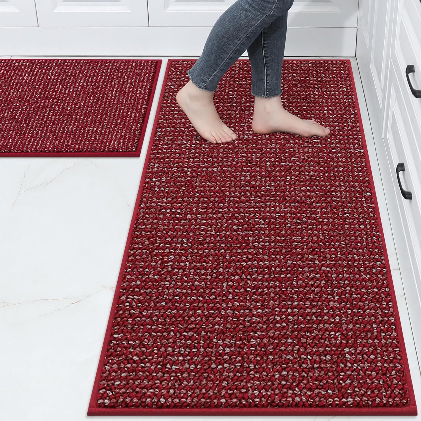 BEQHAUSE Kitchen Rugs and Mats 2PCS, Non-Slip Kitchen Mats for Floor, Absorbent and Stain Resistant Kitchen Runner, Machine Washable Rugs for Kitchen, Laundry & Sink, 24"x36"+24"x60", Red