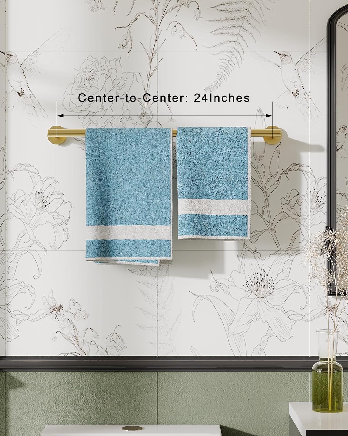 24 Inch Brushed Towel Bar Towel Rack for Bathroom Kitchen Hand Towel Holder Dish Cloths Hanger SUS304 Stainless Steel RUSTPROOF Wall Mount (Gold)