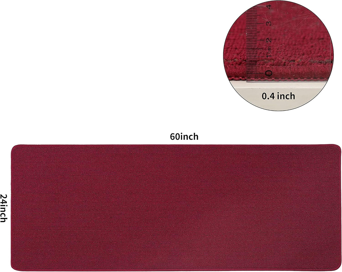 COSY HOMEER 24X60 Inch Kitchen Rug Mats Made of 100% Polypropylene Strip TPR Backing Soft Kitchen Mat Specialized in Anti Slippery and Machine Washable,for Kitchen, Floor Home,Office,Sink,Laundry,Red