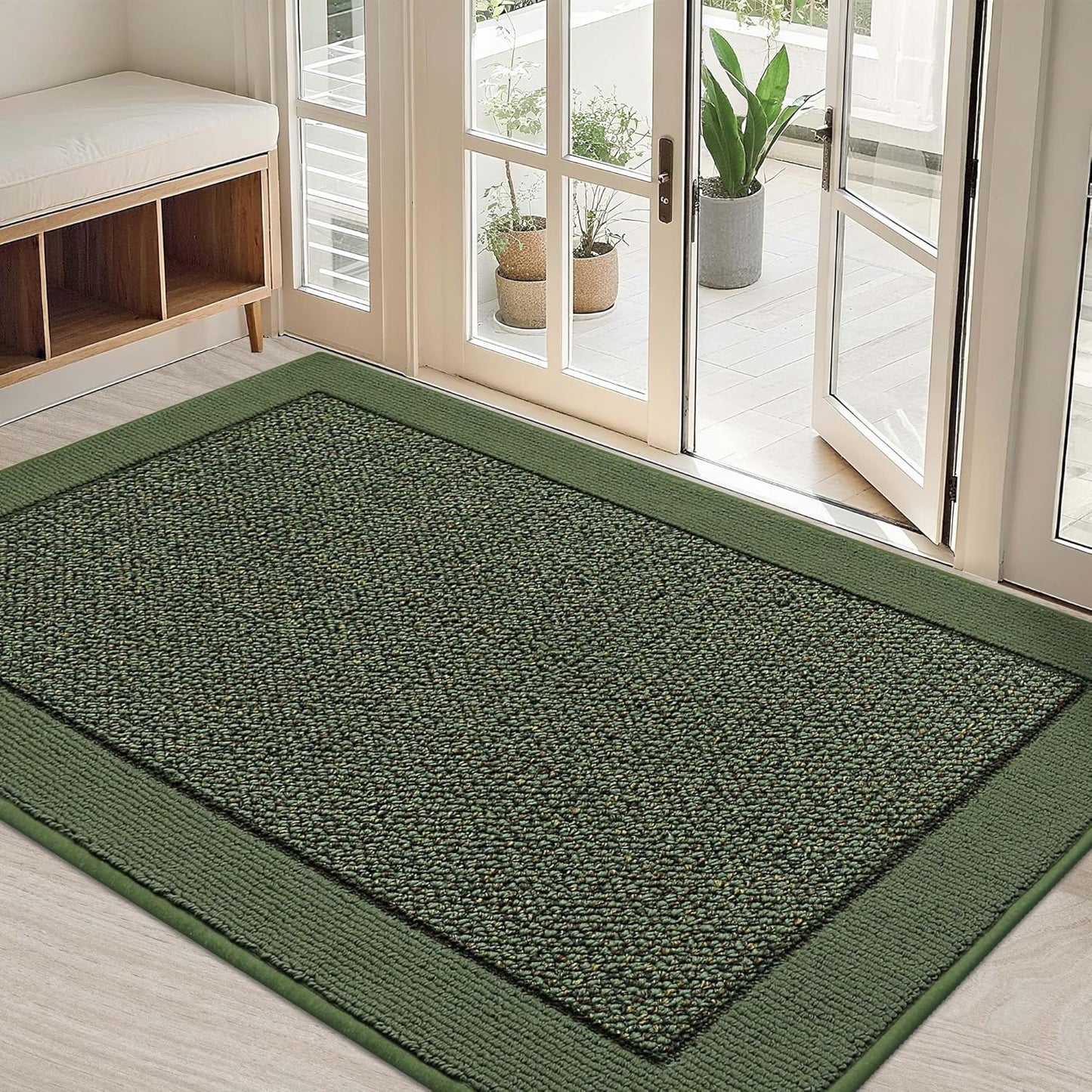 BEQHAUSE Indoor Door Mat 32" x 48", Dirt Trapper Door Mats Non-Slip Entryway Rugs Washable, Resist Dirt Absorbent Welcome Mat, Low Profile Floor Mats for Front Back Door and Entryway, Green