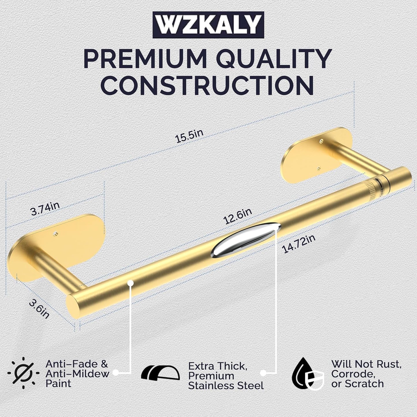 Paper Towel Holder Under Cabinet, Self Adhesive or Wall Mounted SUS304 Stainless Steel Paper Towel Holder for Kitchen, Farmhouse, Barbecue and Laundry (Brushed Gold)