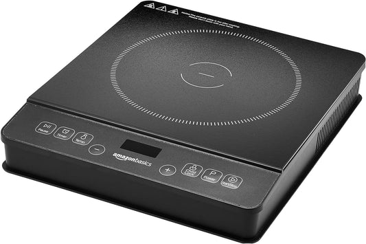 Amazon Basics 1800W Electric Portable Induction Cooktop, Induction Burner with Child Lock, Overheat Protection, Timer, 8 Power Settings, Up to 440°F, for Cookware with Diameter 5.7"-8.2", Black