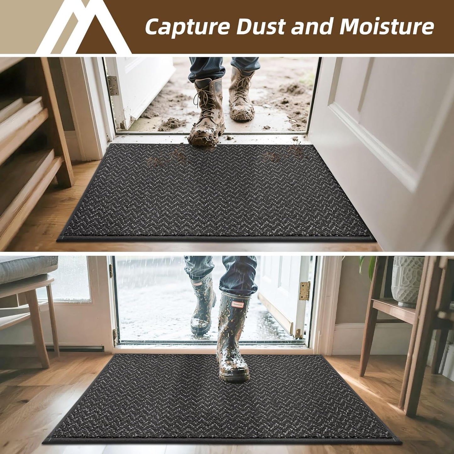 COSY HOMEER-Door-Mat 20" x 32" Non Slip Absorbent Entryway Rugs Dirt Trapper Doormats Washable Entrance Mats Low Pile Welcome Floor Mat for Front Back Door and Entry Mats,Dark Grey