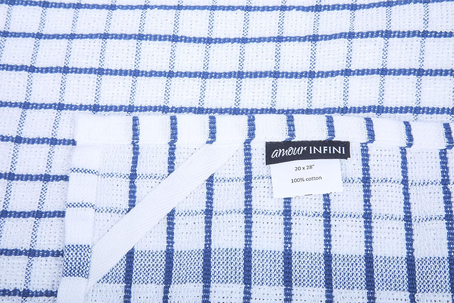 AMOUR INFINI Terry Dish Towels Pack of 4 Highly Absorbent Quick Dry Super Soft 20x28 Inch Kitchen Towel with Hanging Loop for Cleaning & Drying Dishes (Blue)