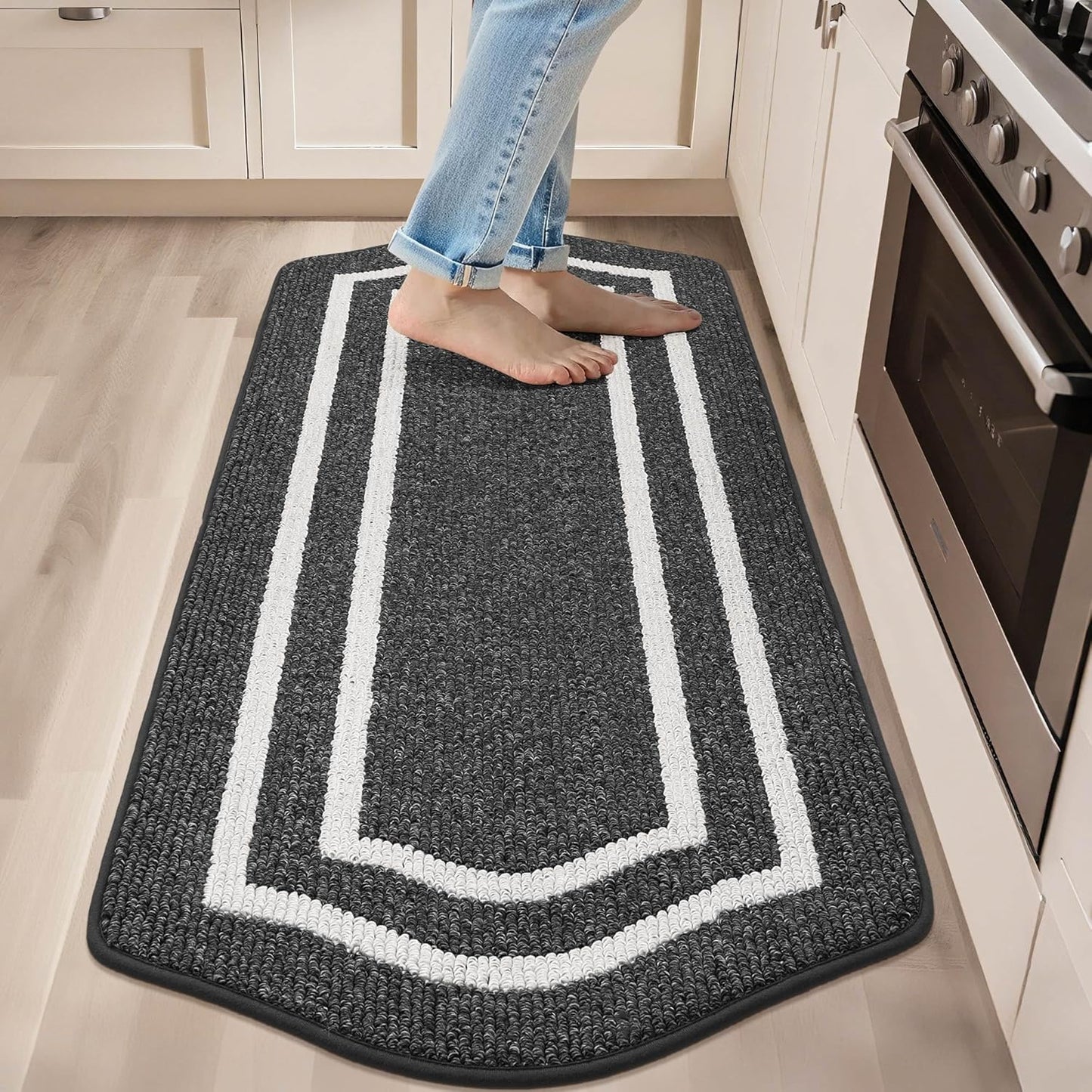 COSY HOMEER Kitchen Rugs and Mats 24"x59" Non Slip Kitchen Mats for Floor Washable Kitchen Runner Rug Stain Resistant Standing Mat for Kitchen,Sink,Polypropylene,Black