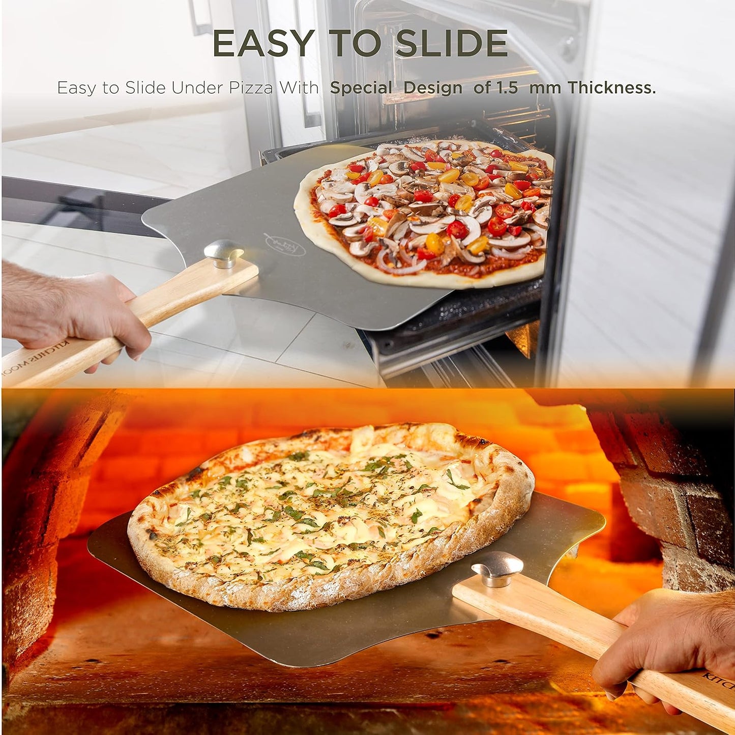 Large Pizza Peel 16 inch - Extra Large Metal Pizza Peel with 14 inch Stainless Steel Pizza Cutter Rocker, Pizza Paddle with Folding Handle (13"x16" with 14" Cutter)