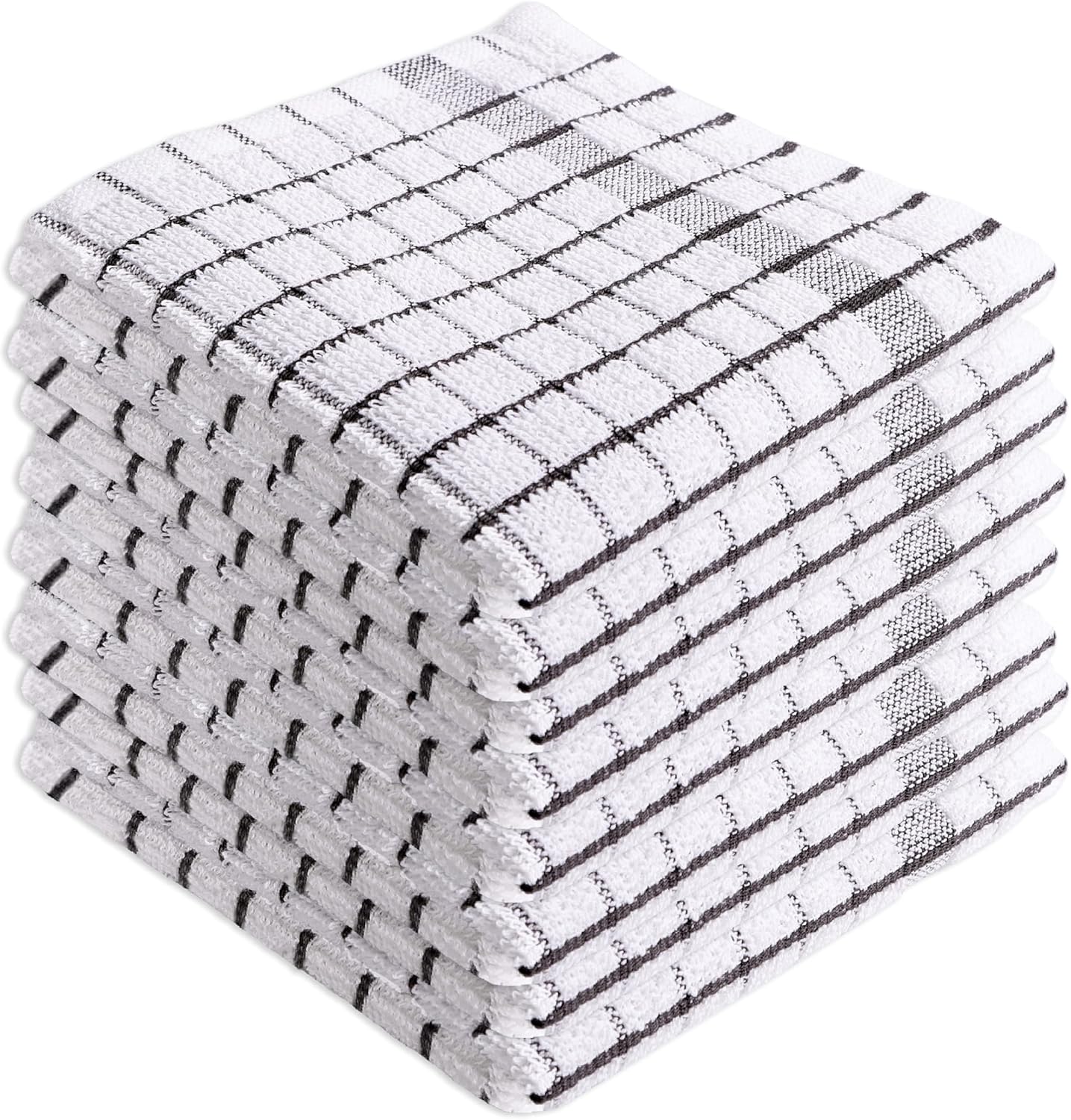 AMOUR INFINI Kitchen Dish Cloths Set of 8 - Ultra Soft, Highly Absorbent, Quick-Drying Terry Cotton Dishcloths 12"x12" Inch Wash & Cleaning Cloths for Kitchen & Dishwashing (D.Grey)