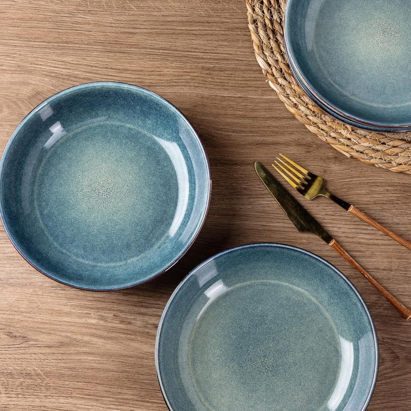 AmorArc 8.5'' Large Ceramic Pasta Bowls Set, 36oz Stoneware Bowls Set of 4 for Kitchen, Reavtive Glaze Bowls-Microwave, Dishwasher Safe for Pasta,Salad,Oatmeal-Ceylon Blue
