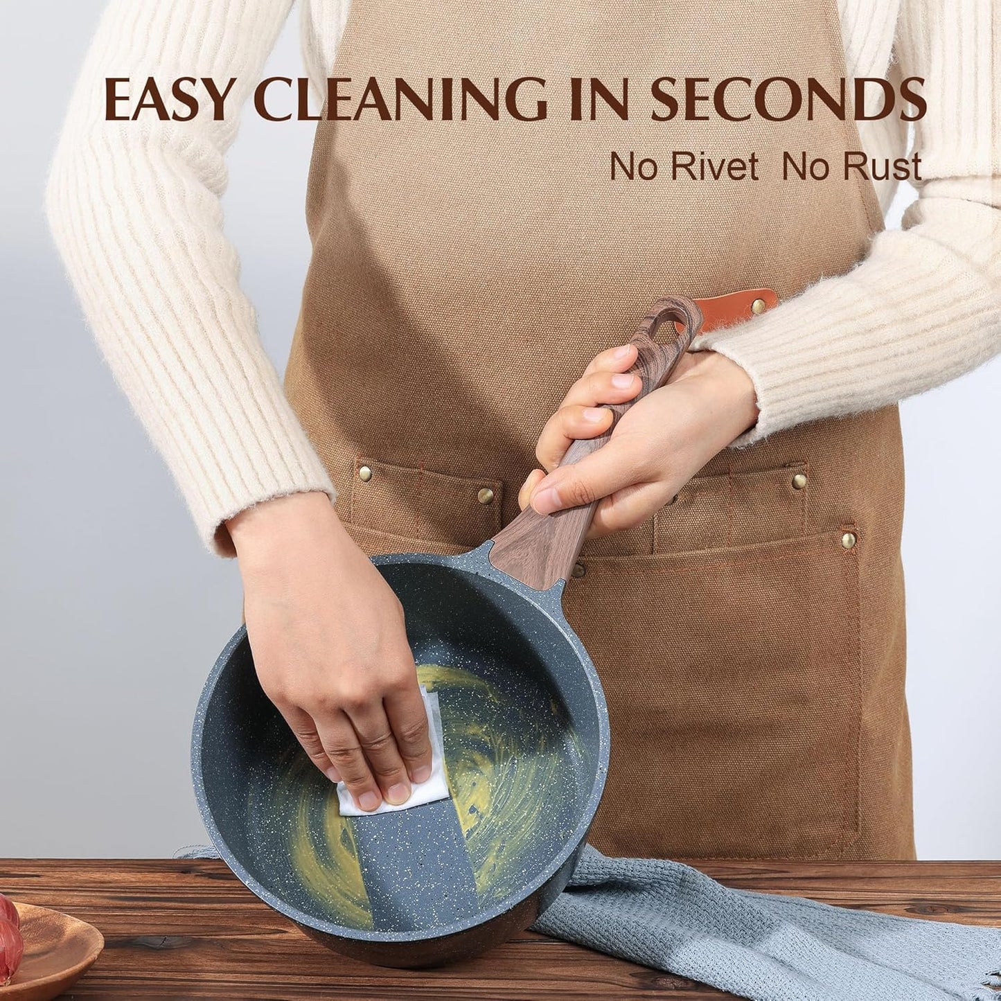 SENSARTE Nonstick Saucepan with Lid, 2.0 Quarts Small Pot with Swiss Granite Coating, Stay-cool Handle, Handy Sauce Pot Small Kitchen Cooking Pot, Induction Comptable, Free of Intentionally Added PFOA