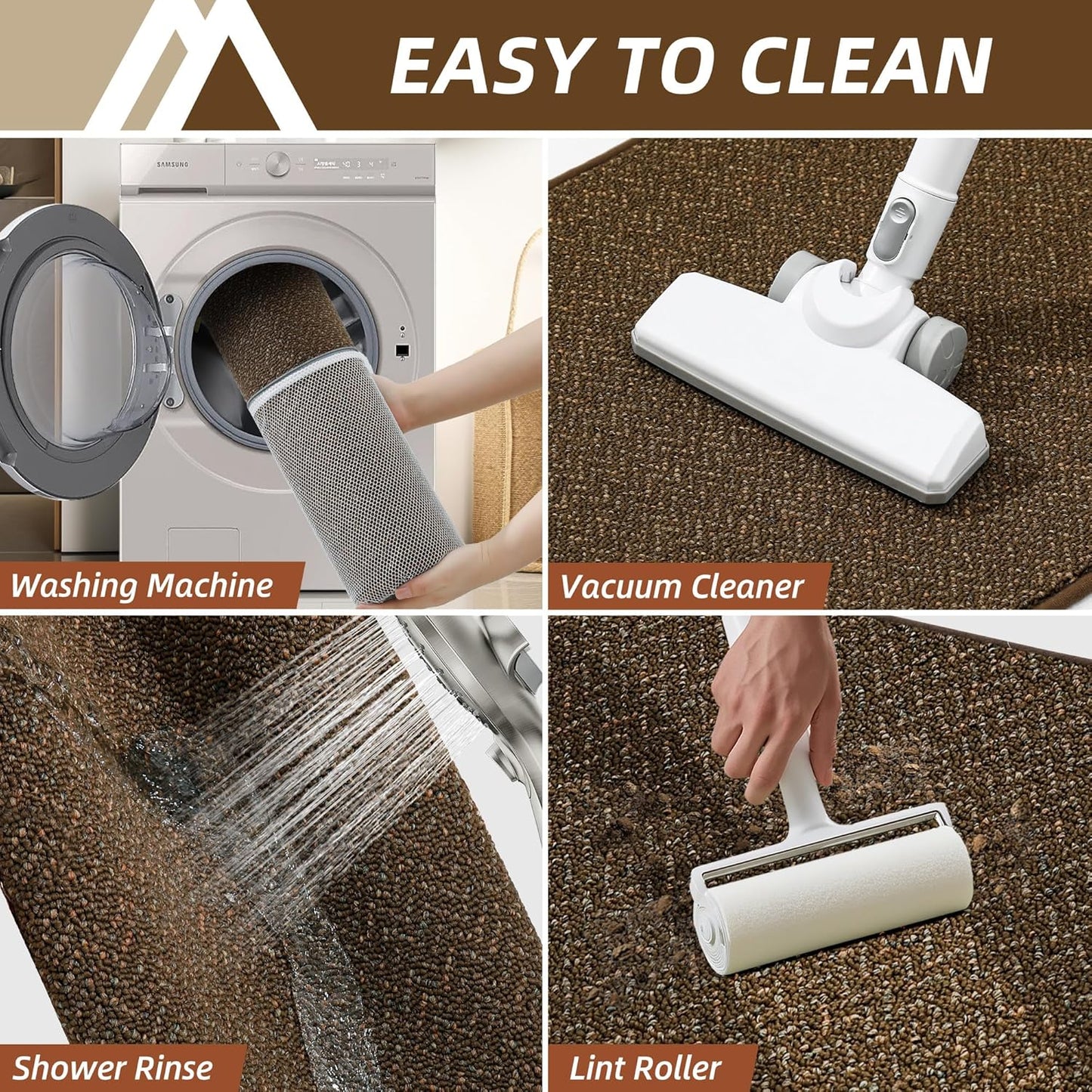 COSY HOMEER Kitchen Rugs Non Slip Washable 24"x36"+24"x60" Absorbent Kitchen Mats for Floor Stain Resistant Kitchen Runner Rug Sets of 2 Kitchen Floor Mats for Sink,Brown