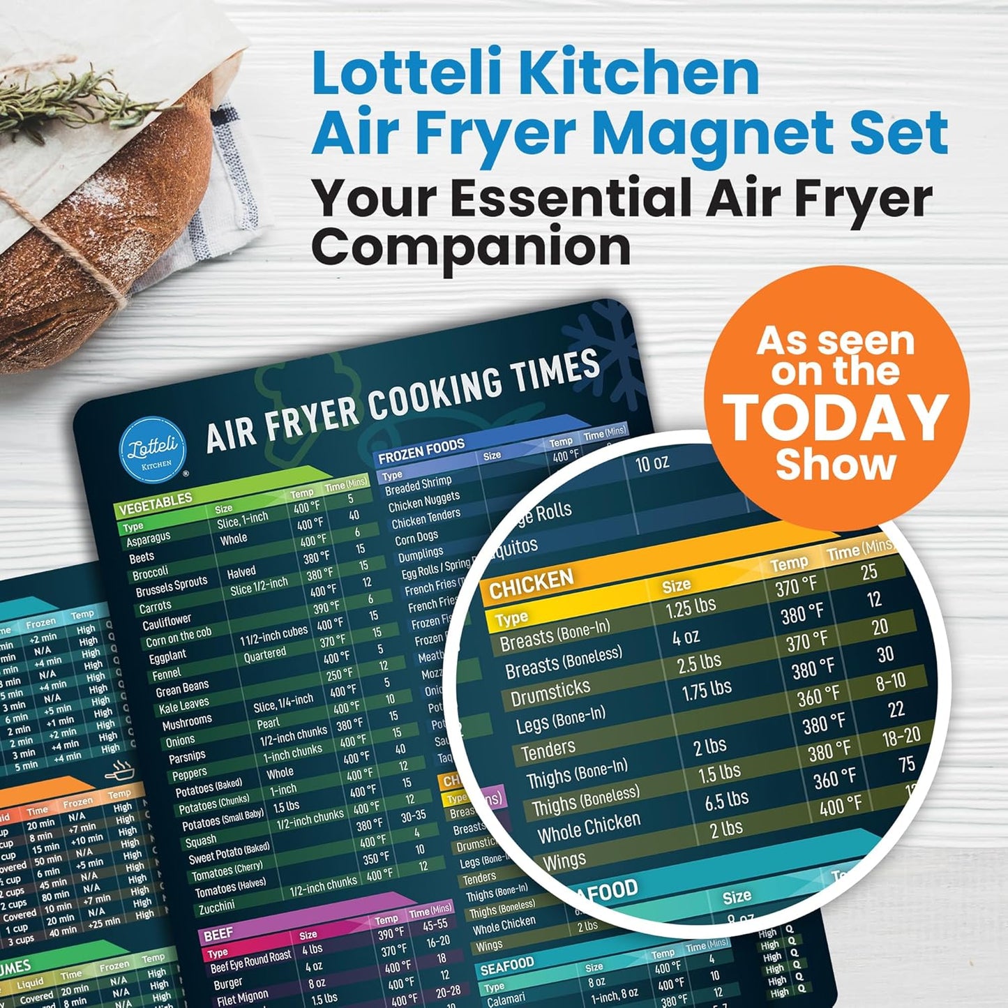 Air Fryer Magnetic Cheat Sheet Set - Air Fryer Accessories Cookbook - Pressure Cooker Magnet Sheet As Seen on The Today Show - Quick Reference Guide for Cooking and Frying (Black Bundle)