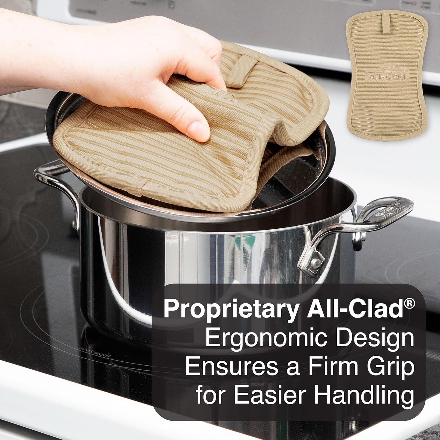 All-Clad Premium Pot Holder & Hot Pad: Heat Resistant to 500 Degrees - 100% Cotton, 10"x6.25" Hot Pad for Kitchen and Barbeque, (1-Pack), Cappuccino