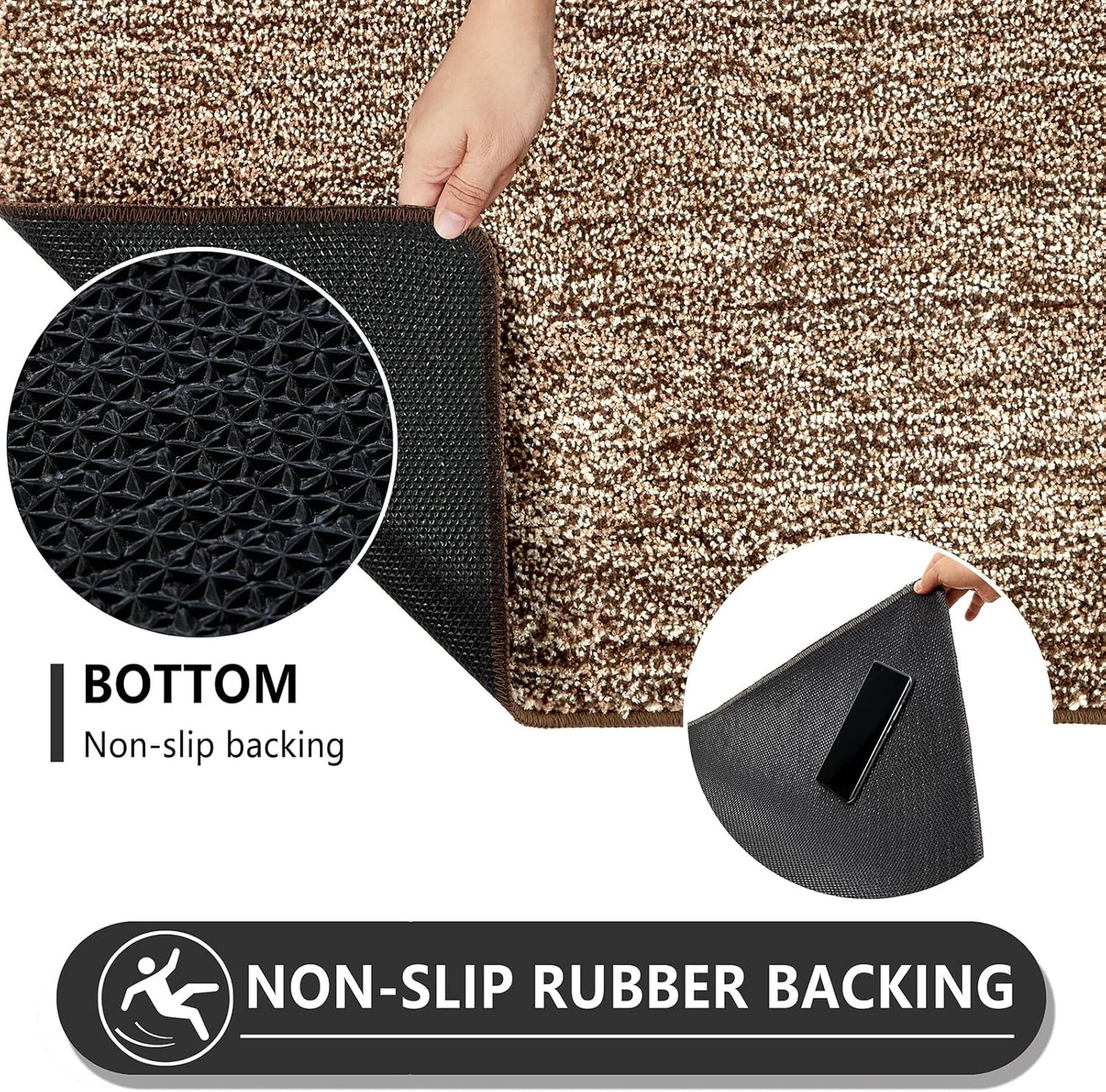 REFETONE Indoor Doormat, Front Door Mat 20"x32" Absorbent Rubber Backing Non Slip Door Mats, Washable Low-Profile Inside Floor Mat Door Rugs for Entryway, Resist Dirt Mud Mat for Dogs, Coffee/Brown